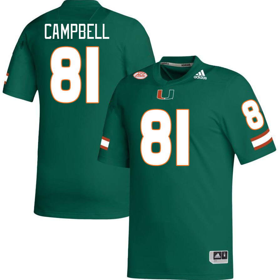 #81 Calais Campbell Miami Hurricanes Jerseys Football Stitched-Green